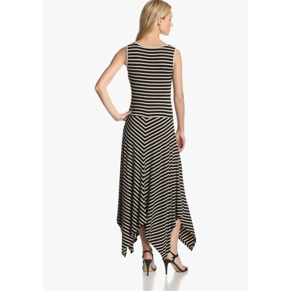 Calvin Klein Black Tan Striped Sleeveless Asymmetrical Hem Dress XL Fairy Grunge - Picture 2 of 8